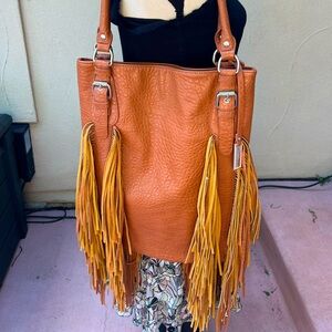 Free People Urban Originals 17”X 14” Leather Fringe bag